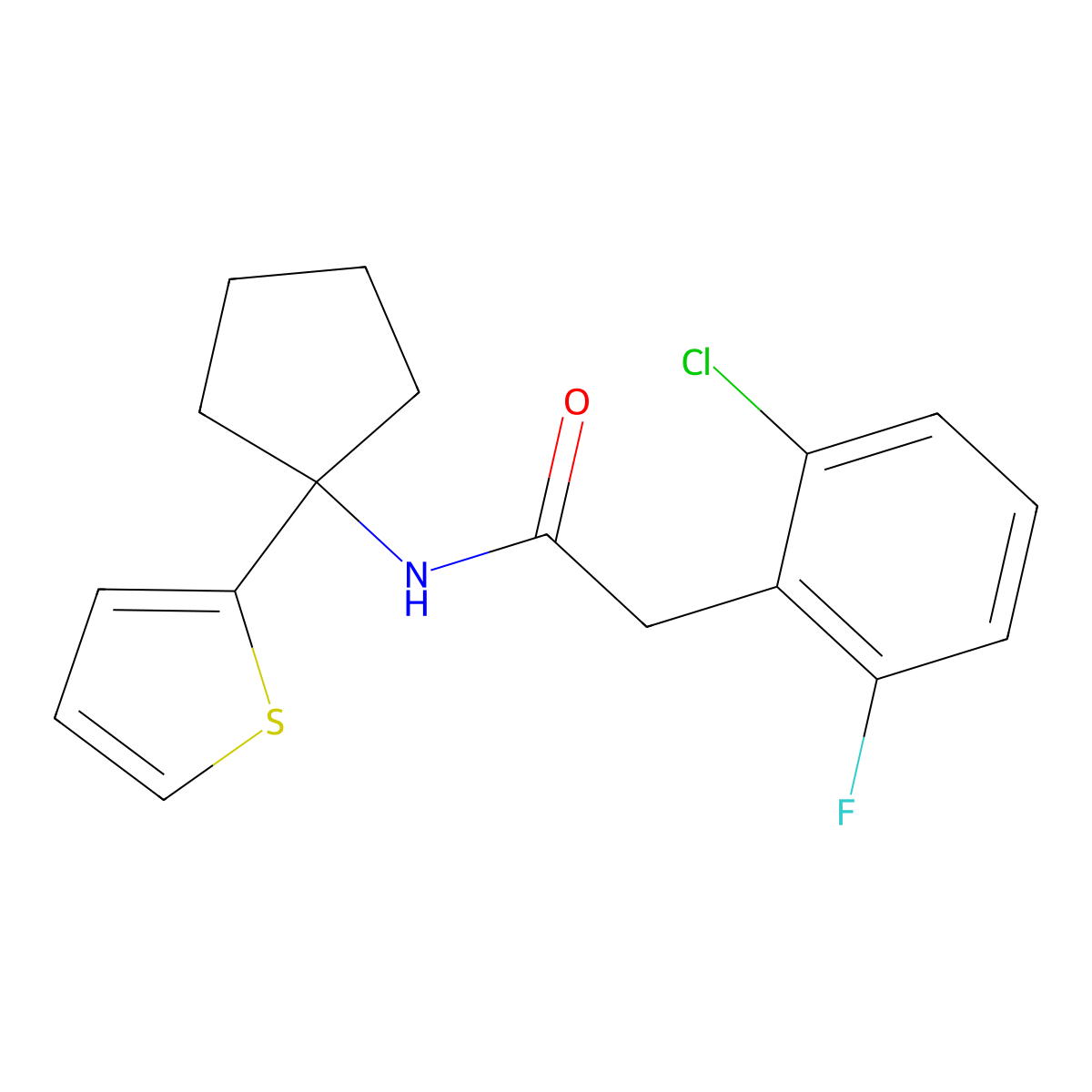 2-(2-chloro-6-fluorophenyl)-N-(1-(thiophen-2-yl)cyclopentyl)acetamide molecular structure, CAS 2034231-58-6