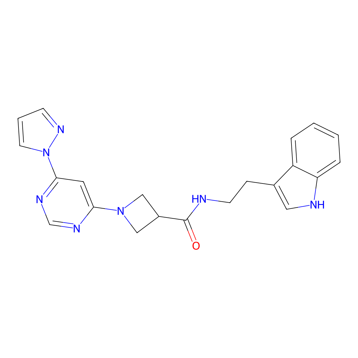 N-[2-(1H-indol-3-yl)ethyl]-1-[6-(1H-pyrazol-1-yl)pyrimidin-4-yl]azetidine-3-carboxamide molecular structure, CAS 2034231-59-7