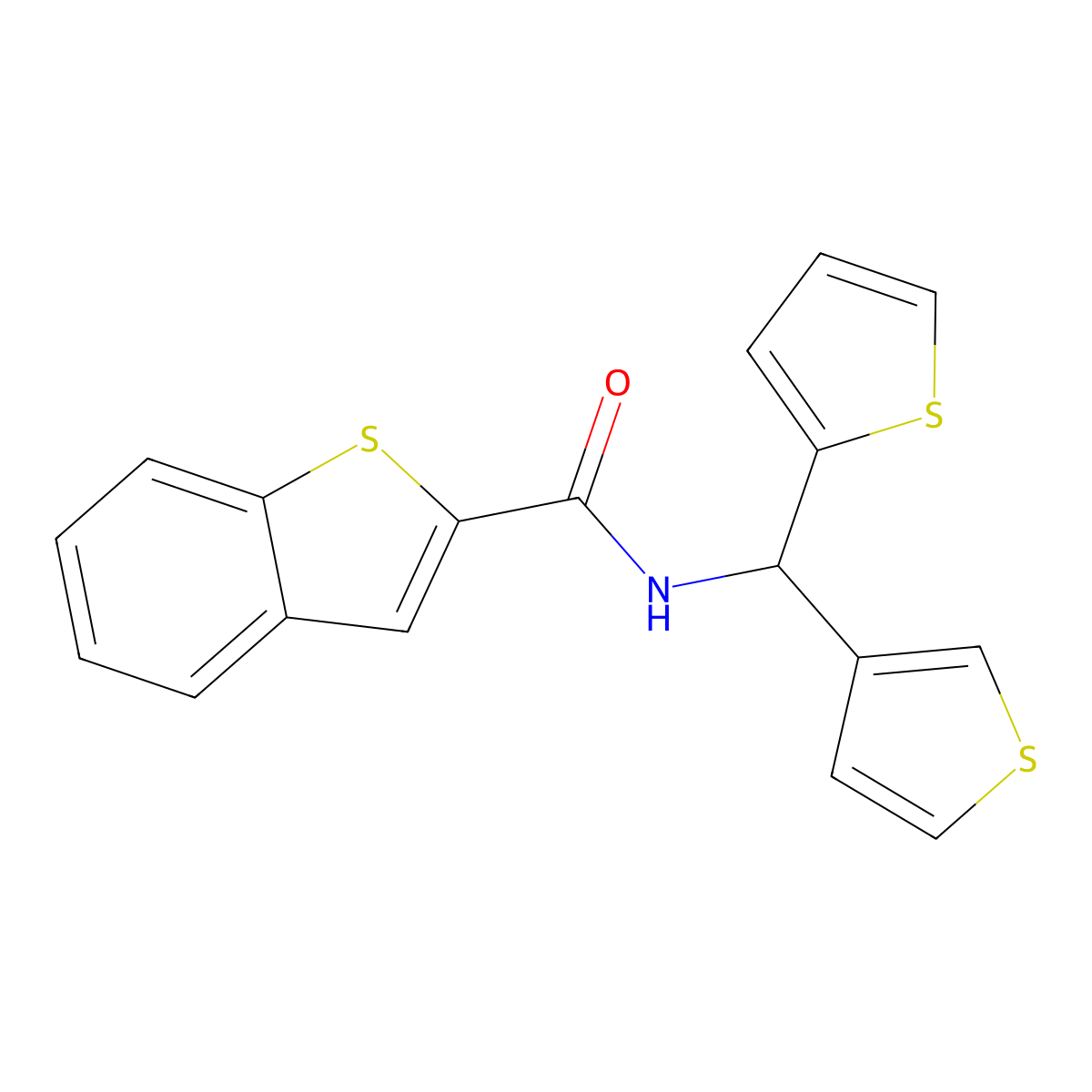 N-(thiophen-2-yl(thiophen-3-yl)methyl)benzo[b]thiophene-2-carboxamide molecular structure, CAS 2034231-63-3