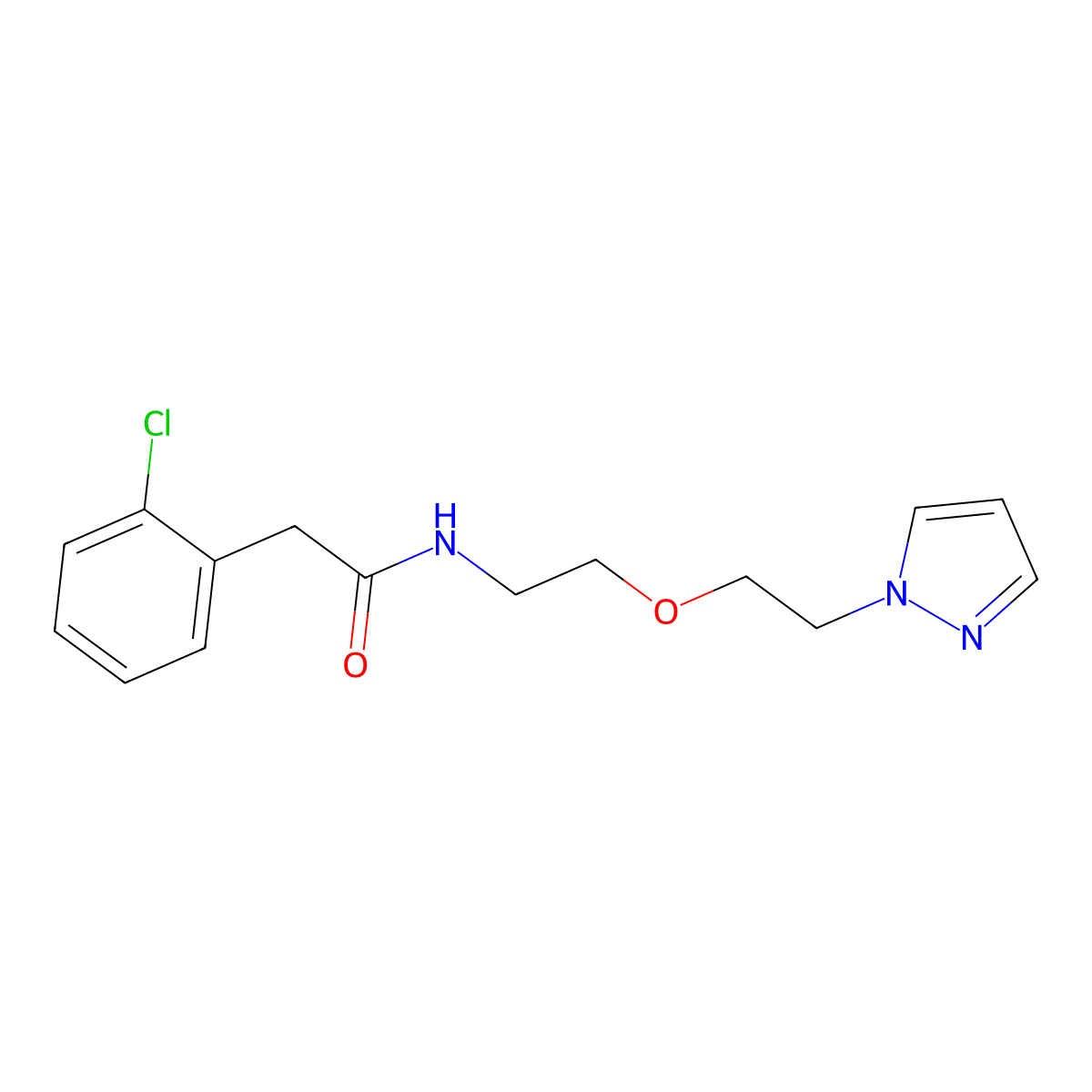 N-(2-(2-(1H-pyrazol-1-yl)ethoxy)ethyl)-2-(2-chlorophenyl)acetamide molecular structure, CAS 2034231-64-4
