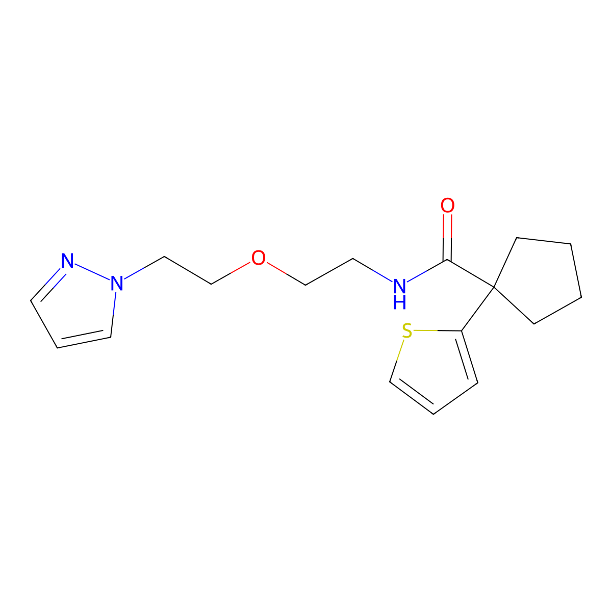 N-(2-(2-(1H-pyrazol-1-yl)ethoxy)ethyl)-1-(thiophen-2-yl)cyclopentanecarboxamide molecular structure, CAS 2034231-67-7