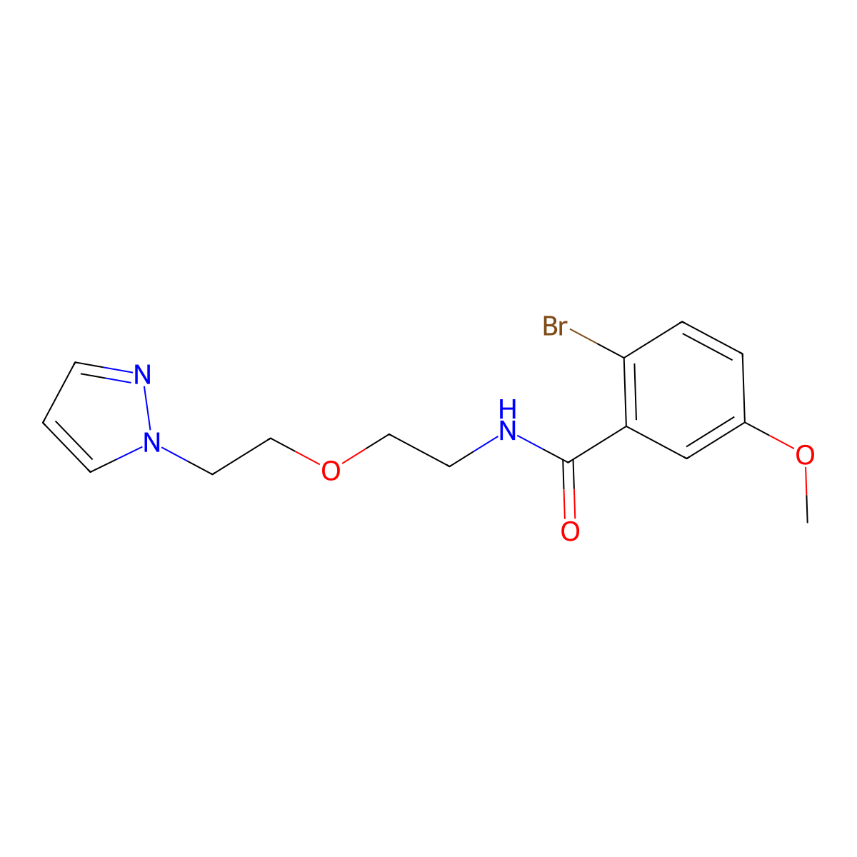N-(2-(2-(1H-pyrazol-1-yl)ethoxy)ethyl)-2-bromo-5-methoxybenzamide molecular structure, CAS 2034231-72-4