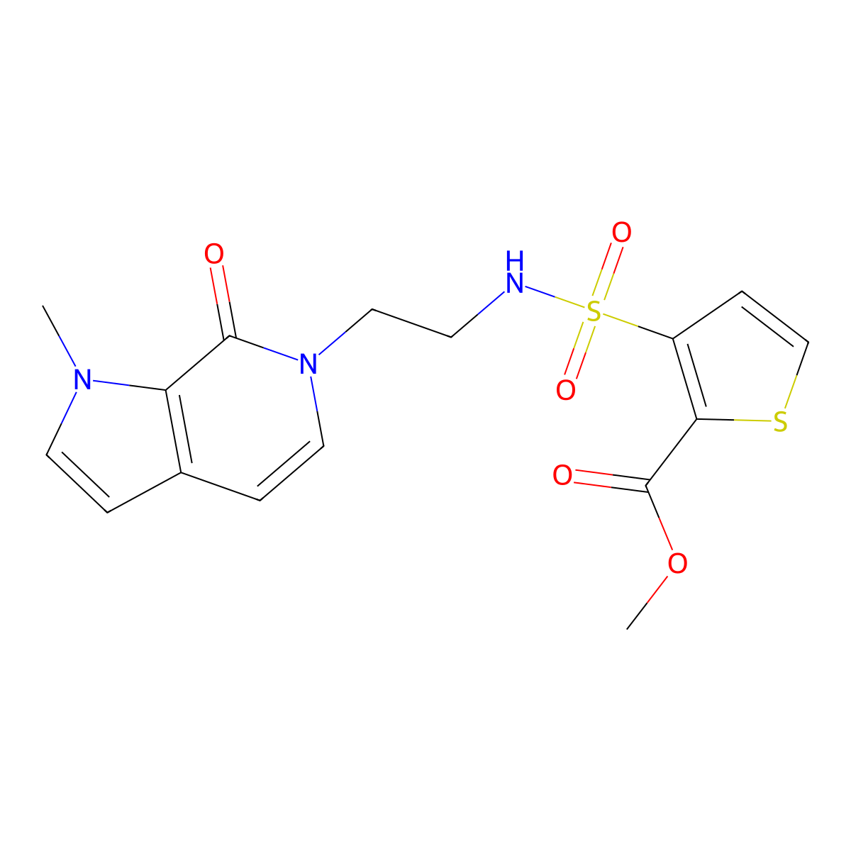methyl 3-(N-(2-(1-methyl-7-oxo-1H-pyrrolo[2,3-c]pyridin-6(7H)-yl)ethyl)sulfamoyl)thiophene-2-carboxylate molecular structure, CAS 2034231-76-8