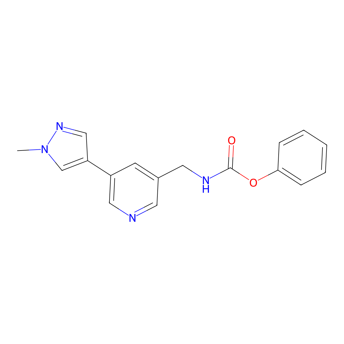 phenyl ((5-(1-methyl-1H-pyrazol-4-yl)pyridin-3-yl)methyl)carbamate molecular structure, CAS 2034231-79-1