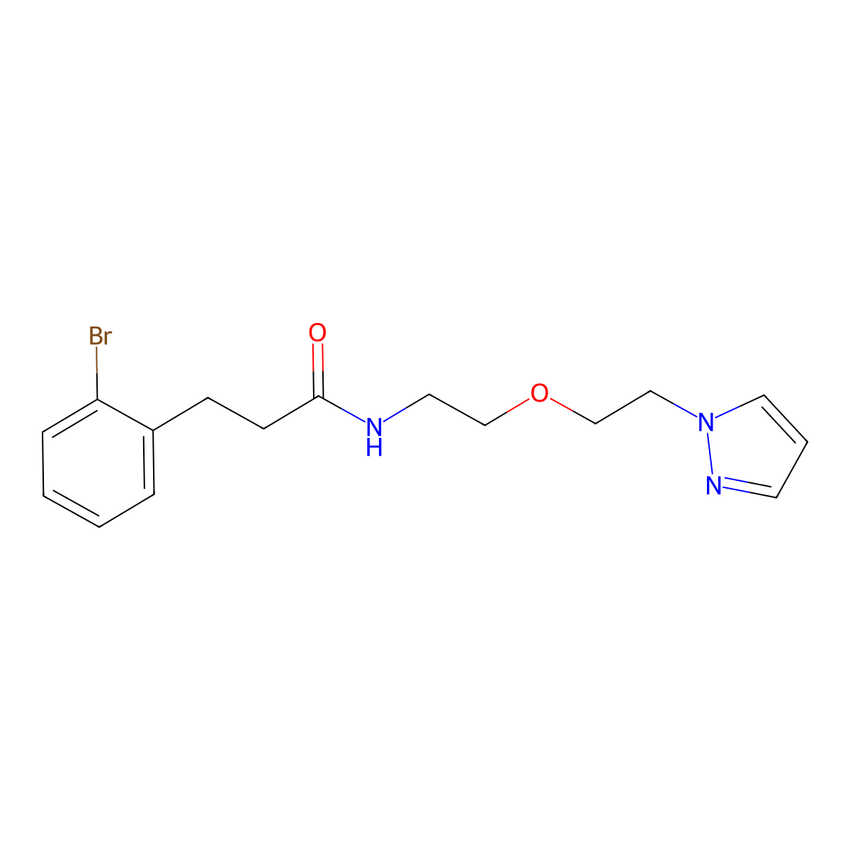 N-(2-(2-(1H-pyrazol-1-yl)ethoxy)ethyl)-3-(2-bromophenyl)propanamide molecular structure, CAS 2034231-80-4