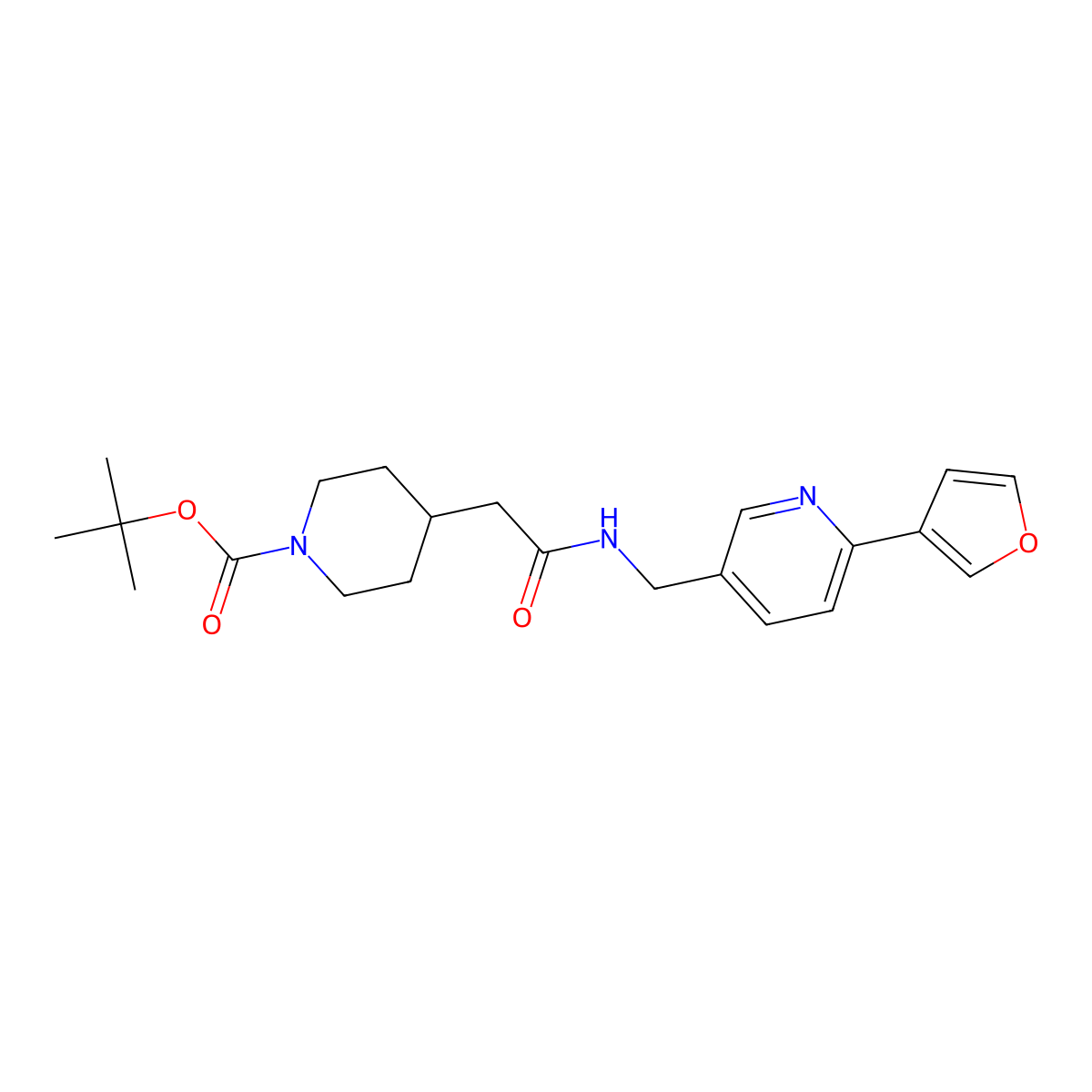 Tert-butyl 4-(2-(((6-(furan-3-yl)pyridin-3-yl)methyl)amino)-2-oxoethyl)piperidine-1-carboxylate molecular structure, CAS 2034231-82-6