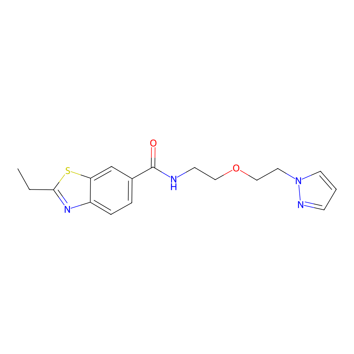 N-(2-(2-(1H-pyrazol-1-yl)ethoxy)ethyl)-2-ethylbenzo[d]thiazole-6-carboxamide molecular structure, CAS 2034231-84-8