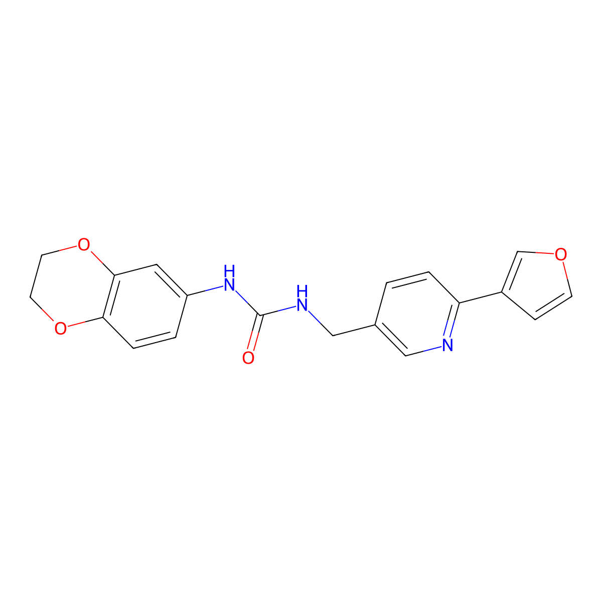 1-(2,3-Dihydrobenzo[b][1,4]dioxin-6-yl)-3-((6-(furan-3-yl)pyridin-3-yl)methyl)urea molecular structure, CAS 2034231-85-9