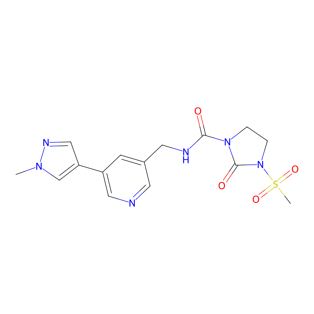 N-((5-(1-methyl-1H-pyrazol-4-yl)pyridin-3-yl)methyl)-3-(methylsulfonyl)-2-oxoimidazolidine-1-carboxamide molecular structure, CAS 2034231-91-7