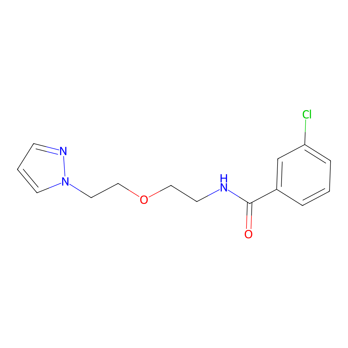 N-(2-(2-(1H-pyrazol-1-yl)ethoxy)ethyl)-3-chlorobenzamide molecular structure, CAS 2034231-92-8