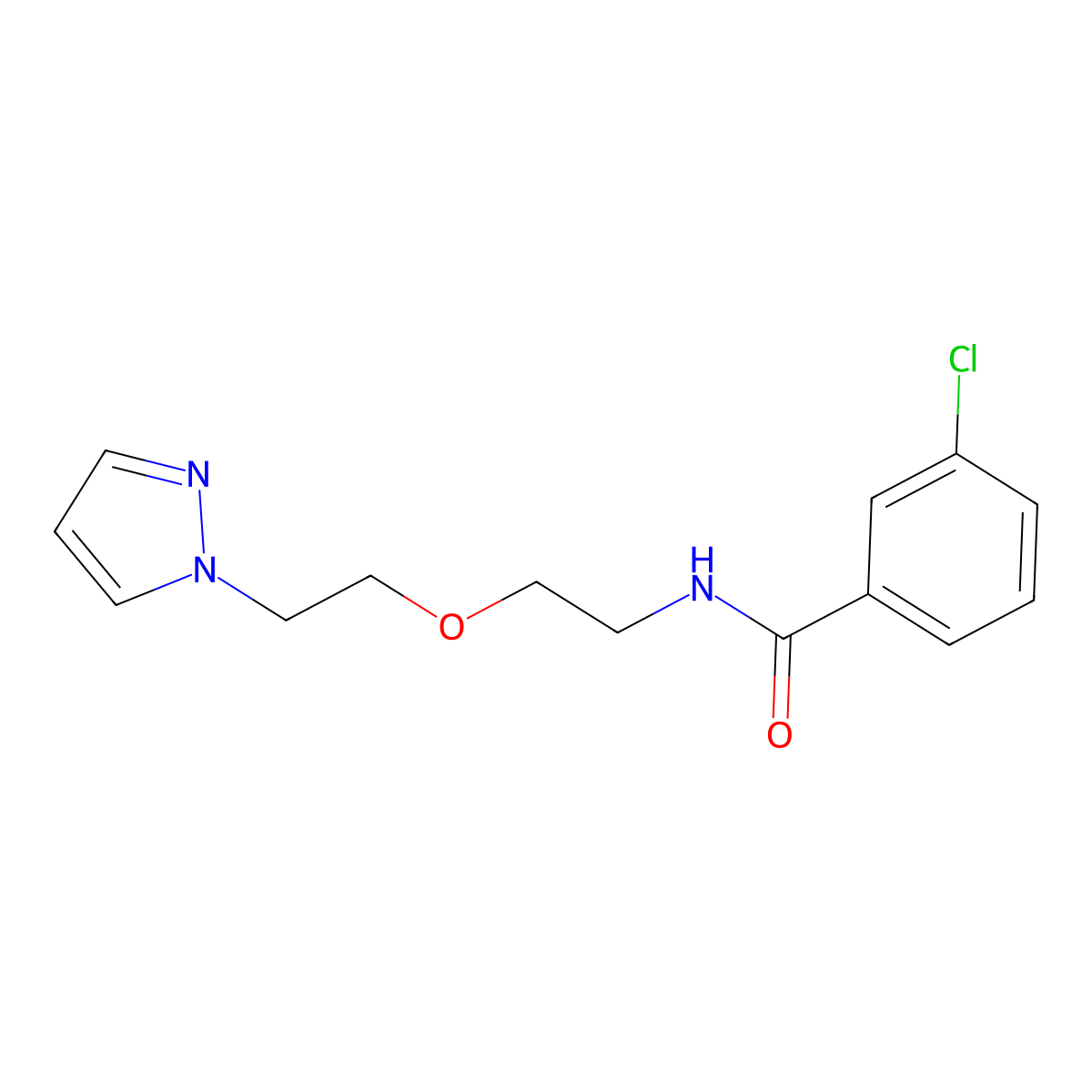 N-(2-(2-(1H-pyrazol-1-yl)ethoxy)ethyl)-3-chlorobenzamide molecular structure, CAS 2034231-92-8
