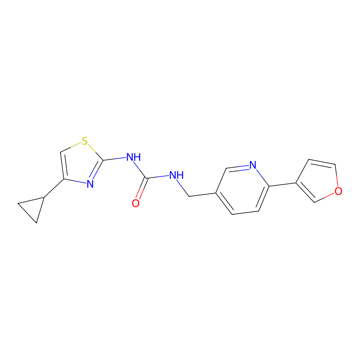 1-(4-Cyclopropylthiazol-2-yl)-3-((6-(furan-3-yl)pyridin-3-yl)methyl)urea molecular structure, CAS 2034231-93-9