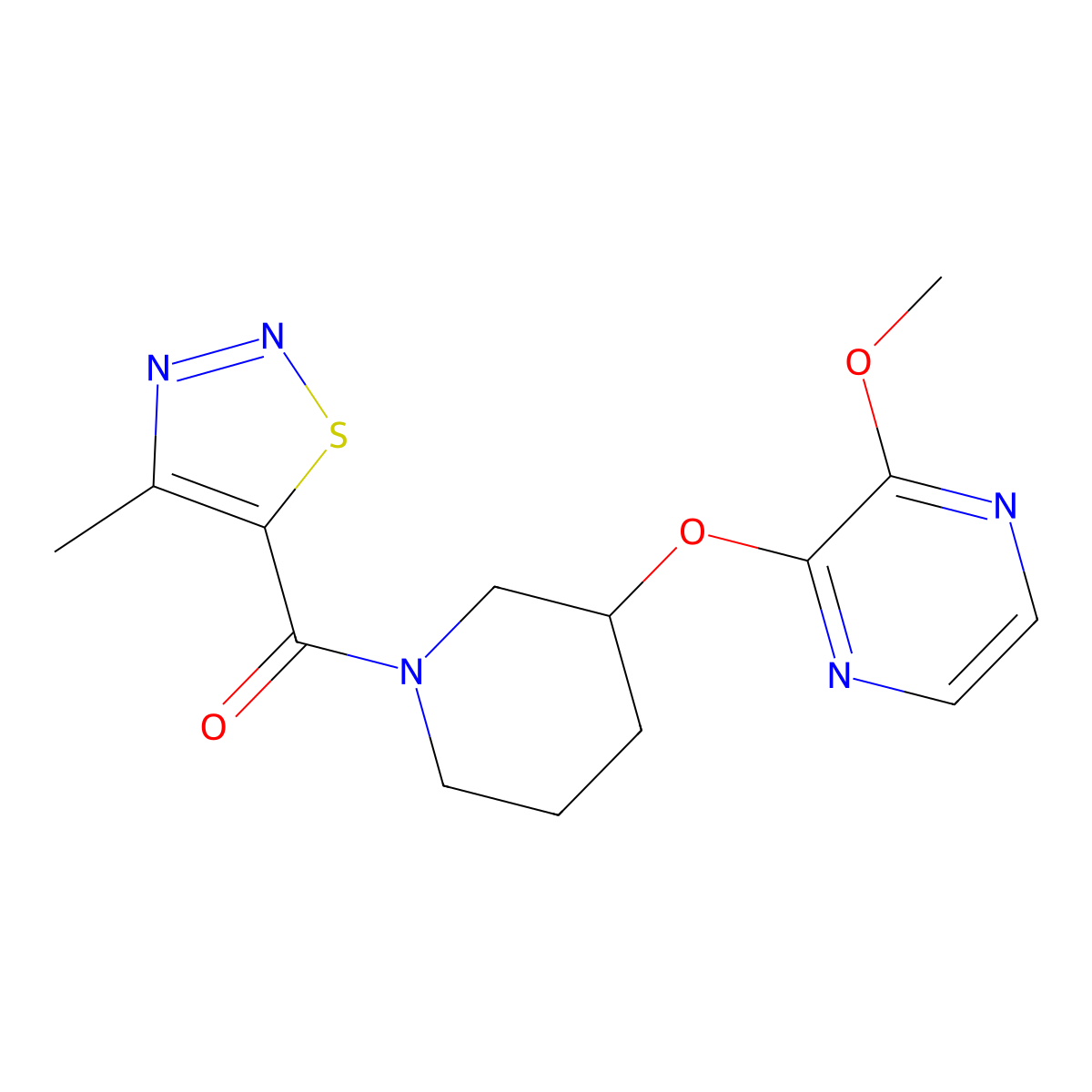 (3-((3-Methoxypyrazin-2-yl)oxy)piperidin-1-yl)(4-methyl-1,2,3-thiadiazol-5-yl)methanone molecular structure, CAS 2034231-94-0
