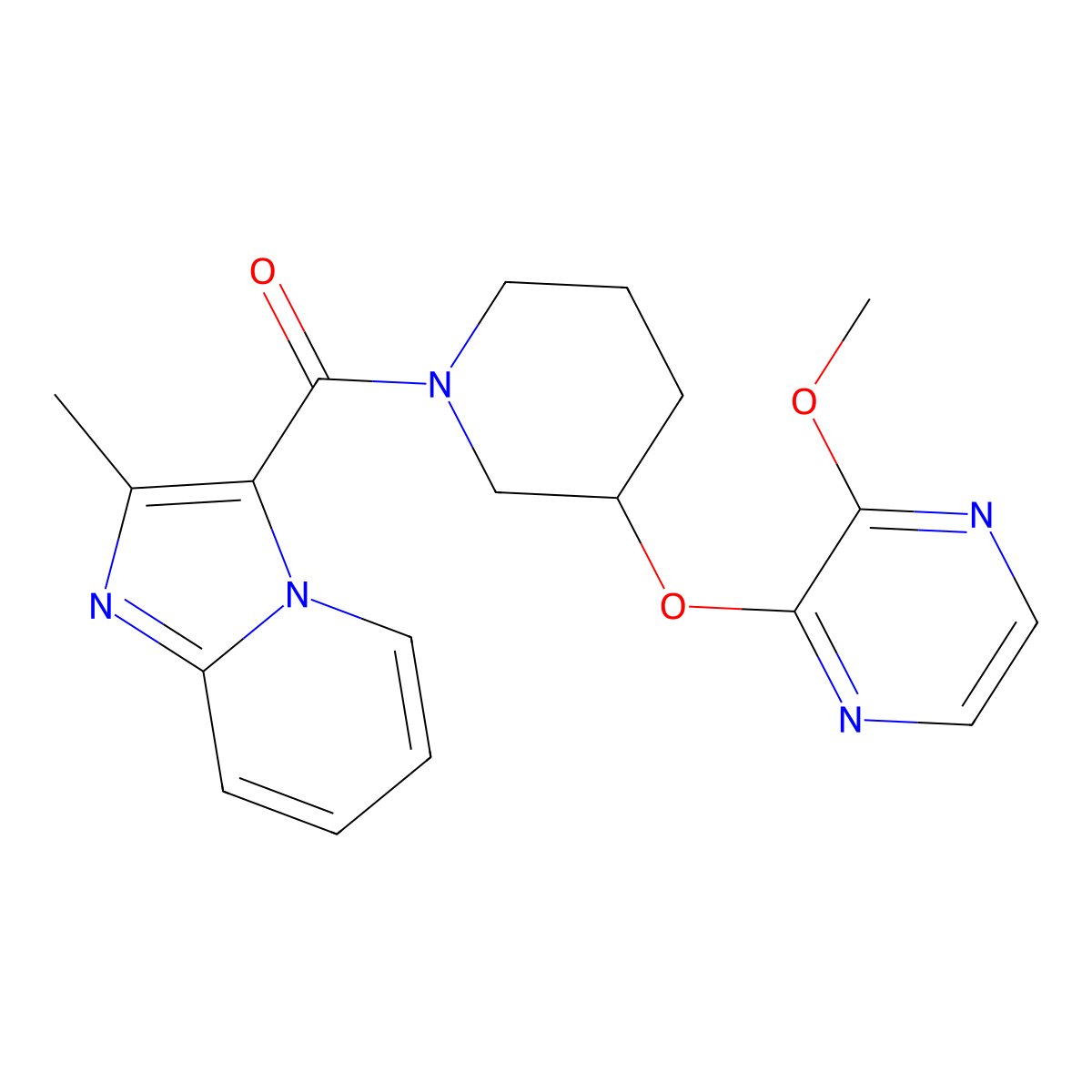 (3-((3-Methoxypyrazin-2-yl)oxy)piperidin-1-yl)(2-methylimidazo[1,2-a]pyridin-3-yl)methanone molecular structure, CAS 2034232-00-1