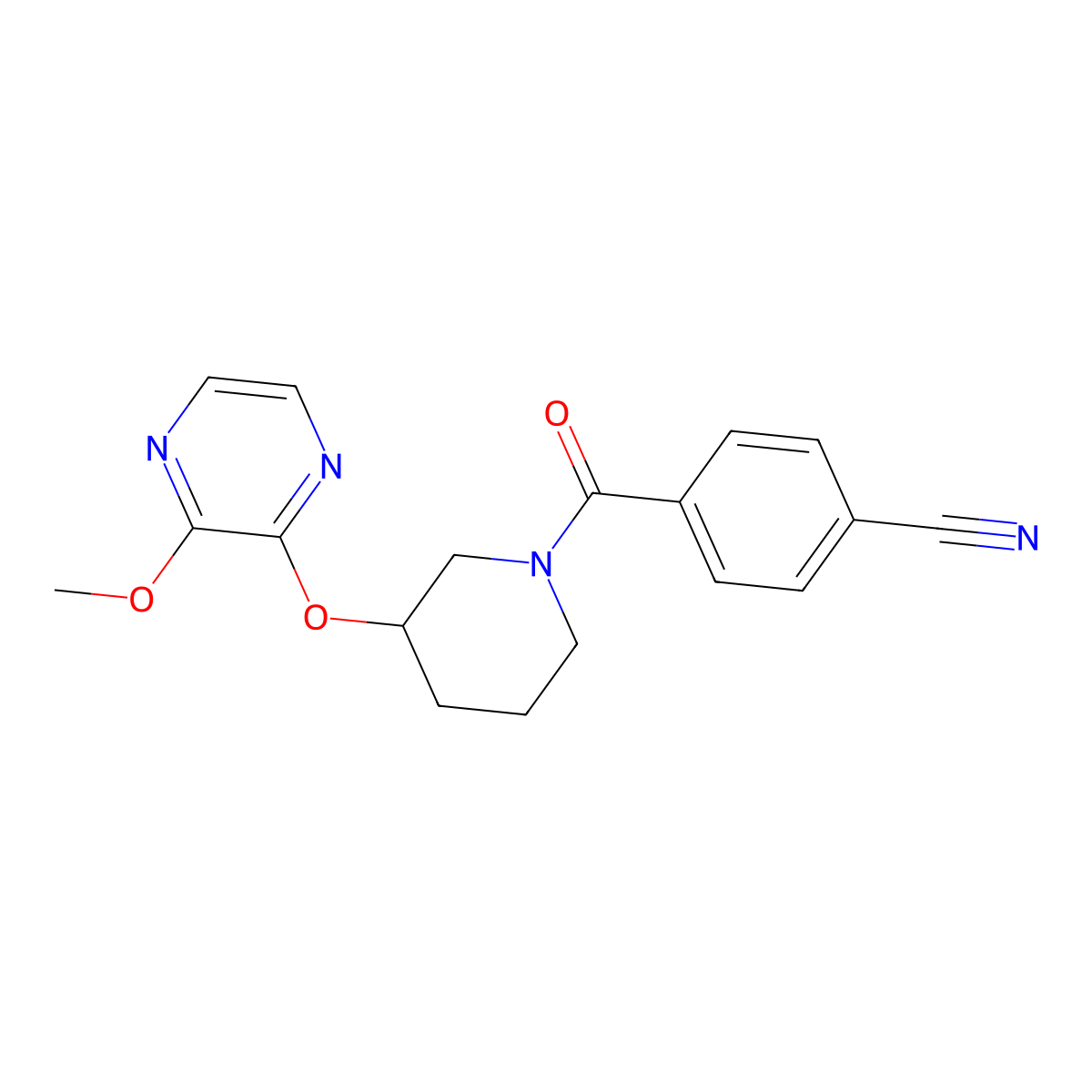 4-(3-((3-Methoxypyrazin-2-yl)oxy)piperidine-1-carbonyl)benzonitrile molecular structure, CAS 2034232-07-8