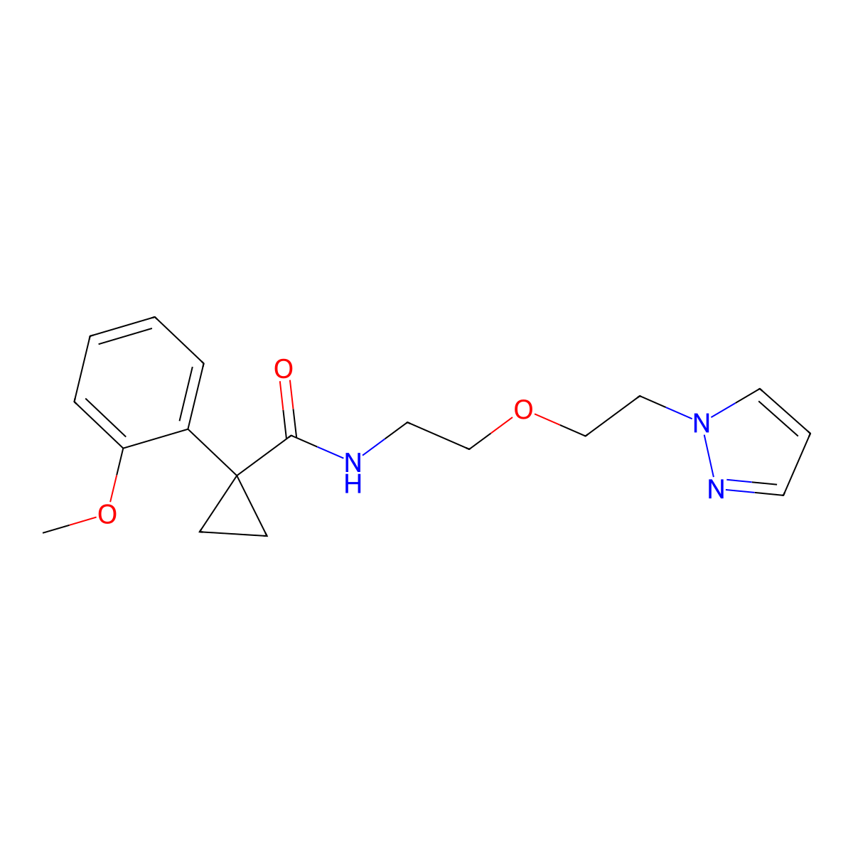 N-(2-(2-(1H-pyrazol-1-yl)ethoxy)ethyl)-1-(2-methoxyphenyl)cyclopropanecarboxamide molecular structure, CAS 2034232-08-9