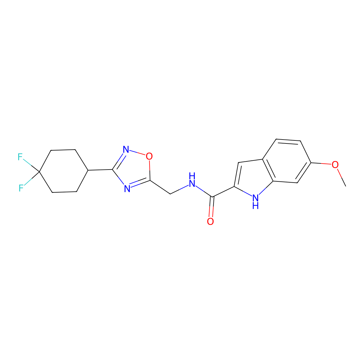 N-{[3-(4,4-difluorocyclohexyl)-1,2,4-oxadiazol-5-yl]methyl}-6-methoxy-1H-indole-2-carboxamide molecular structure, CAS 2034232-09-0