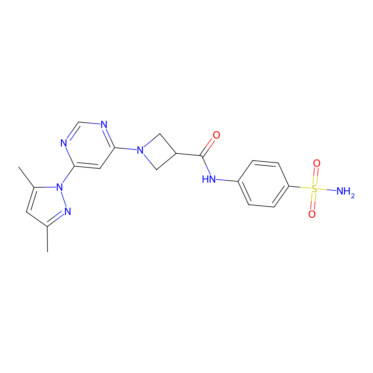 1-(6-(3,5-dimethyl-1H-pyrazol-1-yl)pyrimidin-4-yl)-N-(4-sulfamoylphenyl)azetidine-3-carboxamide molecular structure, CAS 2034232-15-8