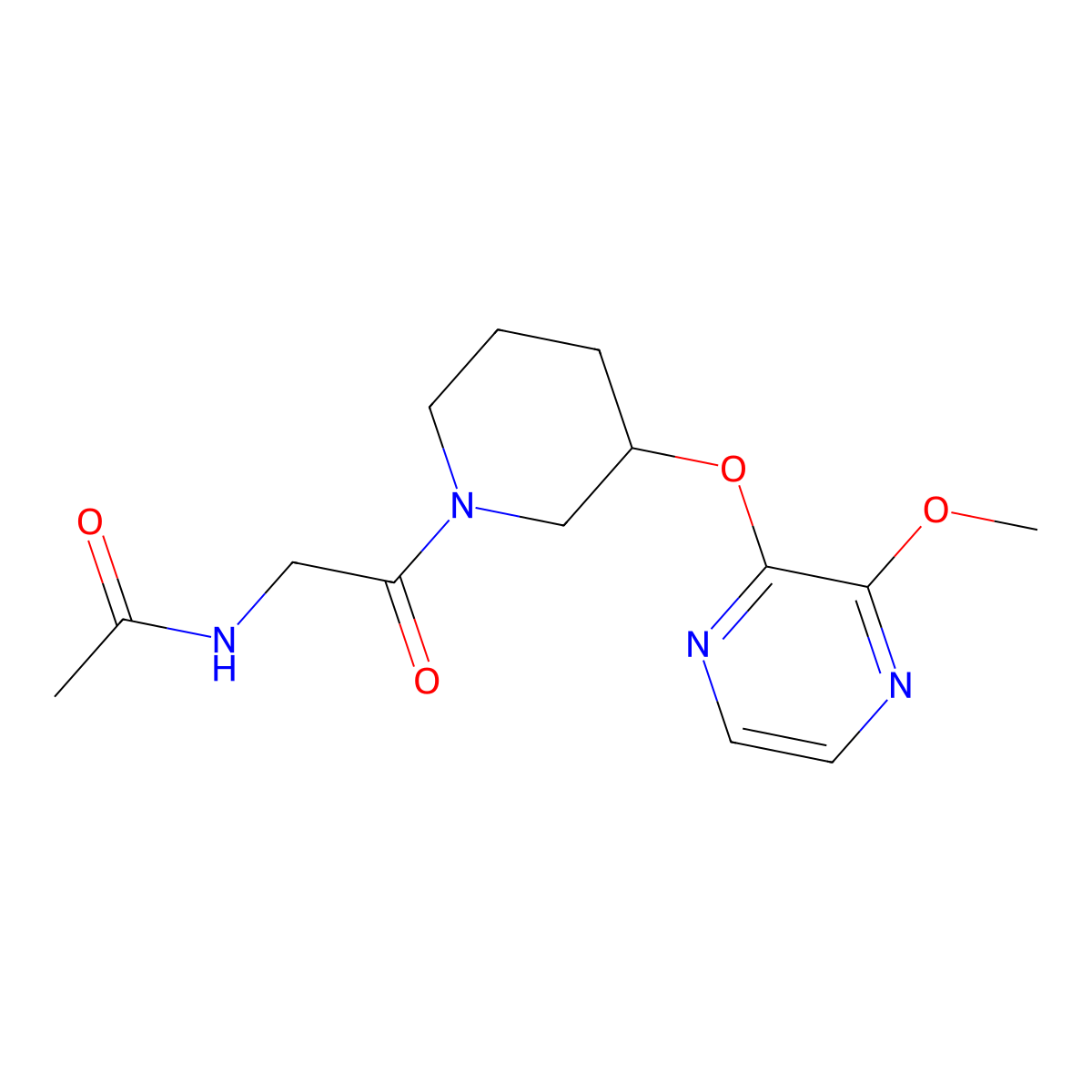 N-(2-{3-[(3-methoxypyrazin-2-yl)oxy]piperidin-1-yl}-2-oxoethyl)acetamide molecular structure, CAS 2034232-17-0
