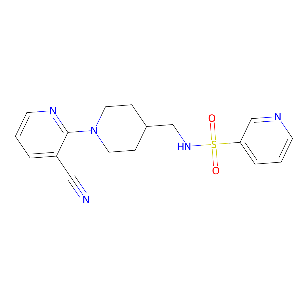 N-((1-(3-cyanopyridin-2-yl)piperidin-4-yl)methyl)pyridine-3-sulfonamide molecular structure, CAS 2034232-21-6