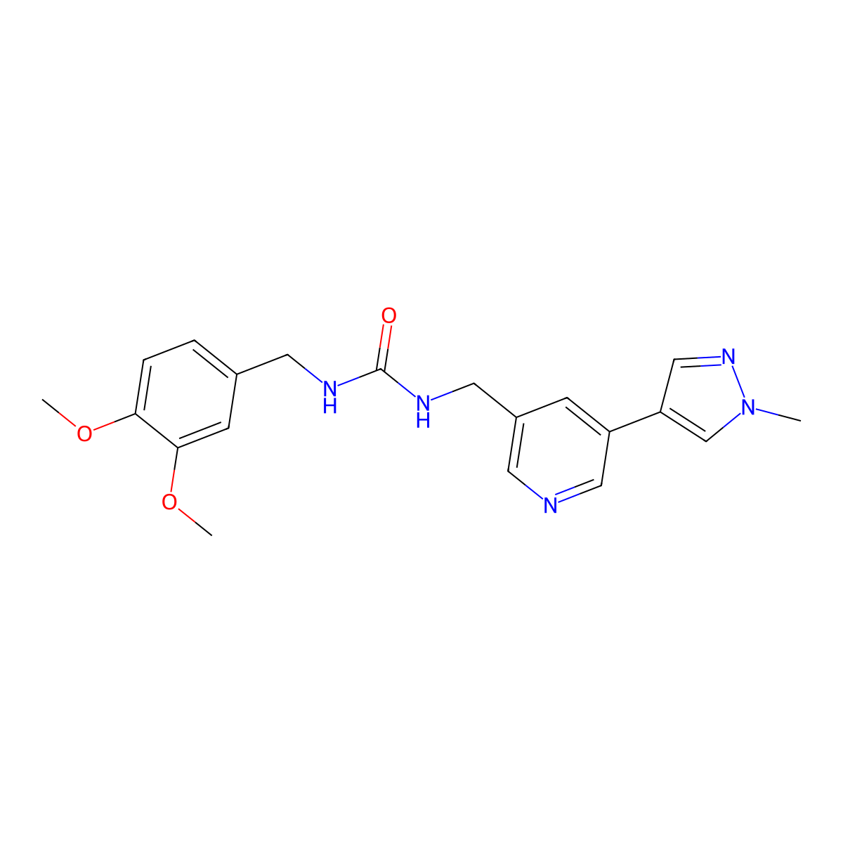 1-(3,4-dimethoxybenzyl)-3-((5-(1-methyl-1H-pyrazol-4-yl)pyridin-3-yl)methyl)urea molecular structure, CAS 2034232-22-7