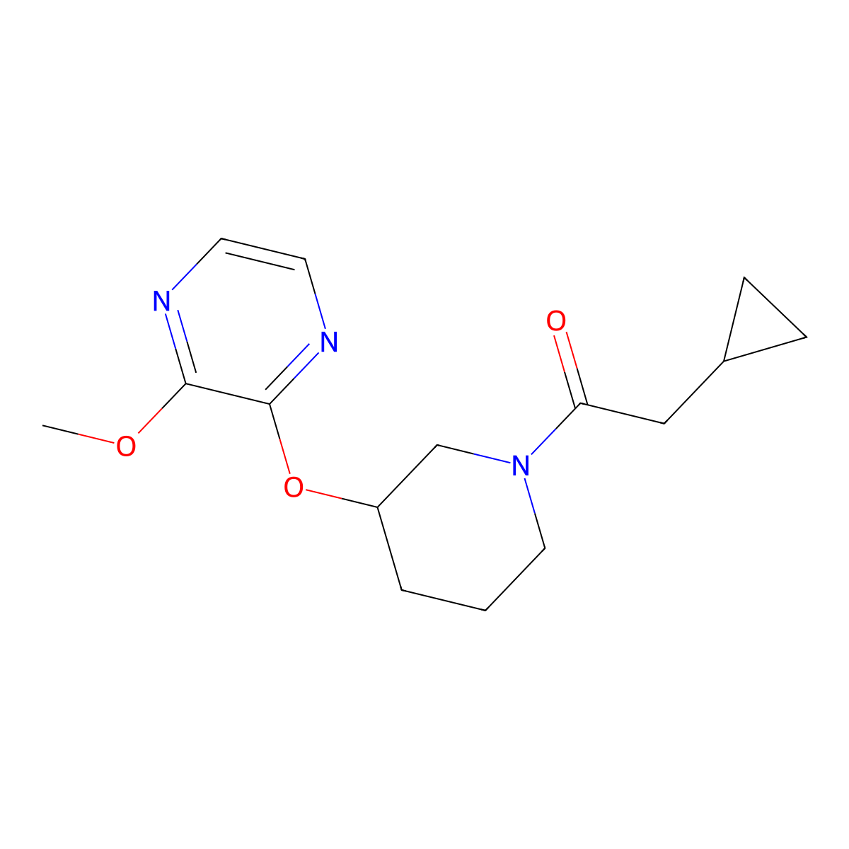 2-Cyclopropyl-1-(3-((3-methoxypyrazin-2-yl)oxy)piperidin-1-yl)ethanone molecular structure, CAS 2034232-25-0