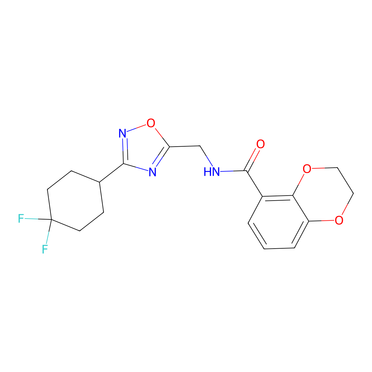 N-((3-(4,4-difluorocyclohexyl)-1,2,4-oxadiazol-5-yl)methyl)-2,3-dihydrobenzo[b][1,4]dioxine-5-carboxamide molecular structure, CAS 2034232-43-2