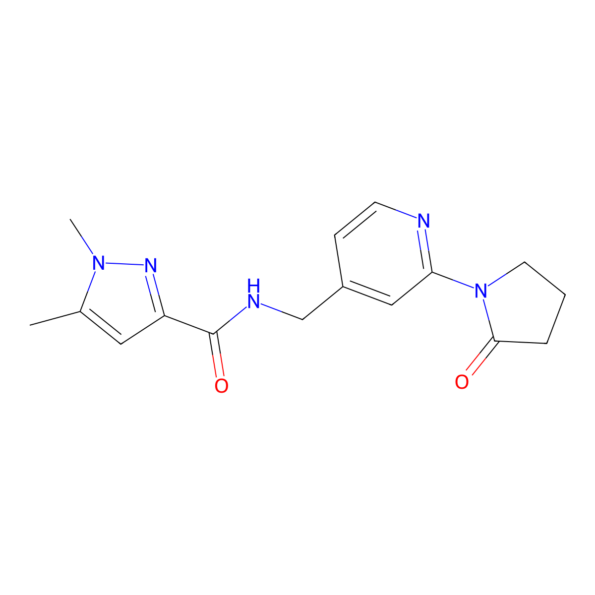 1,5-dimethyl-N-{[2-(2-oxopyrrolidin-1-yl)pyridin-4-yl]methyl}-1H-pyrazole-3-carboxamide molecular structure, CAS 2034232-46-5
