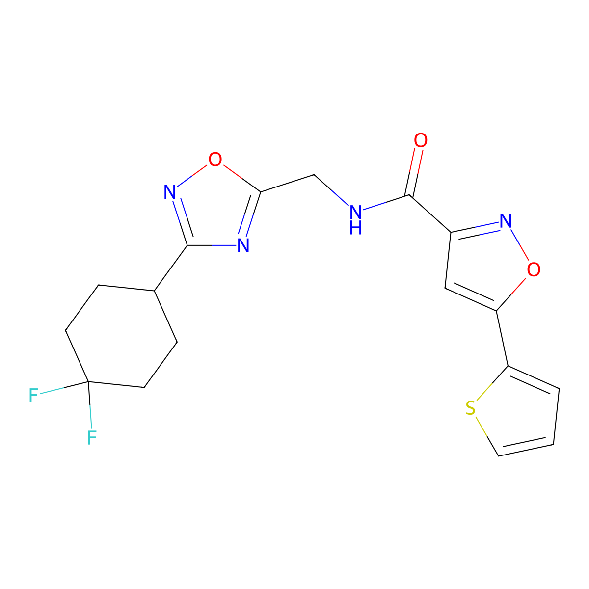 N-((3-(4,4-difluorocyclohexyl)-1,2,4-oxadiazol-5-yl)methyl)-5-(thiophen-2-yl)isoxazole-3-carboxamide molecular structure, CAS 2034232-48-7