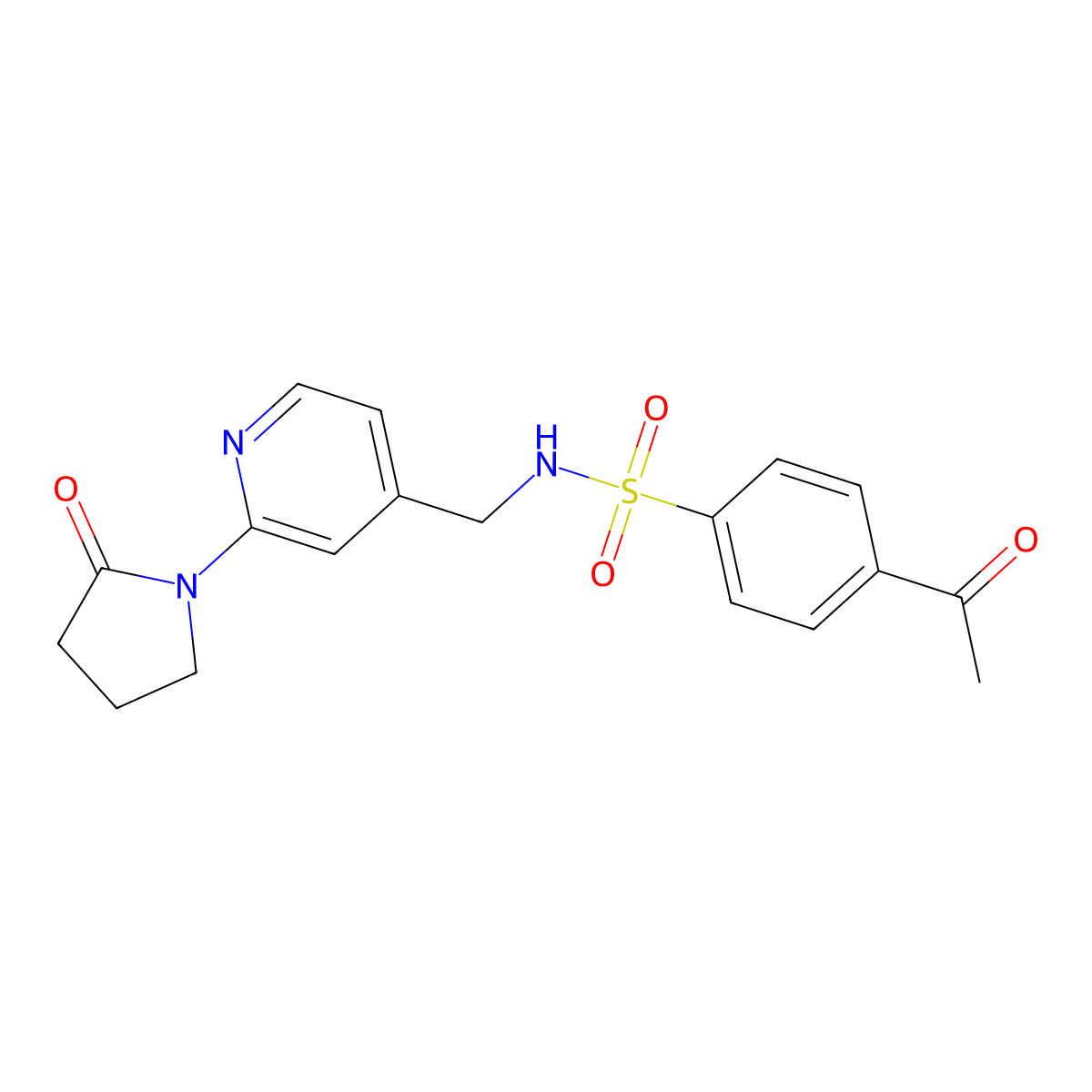 4-acetyl-N-((2-(2-oxopyrrolidin-1-yl)pyridin-4-yl)methyl)benzenesulfonamide molecular structure, CAS 2034232-49-8