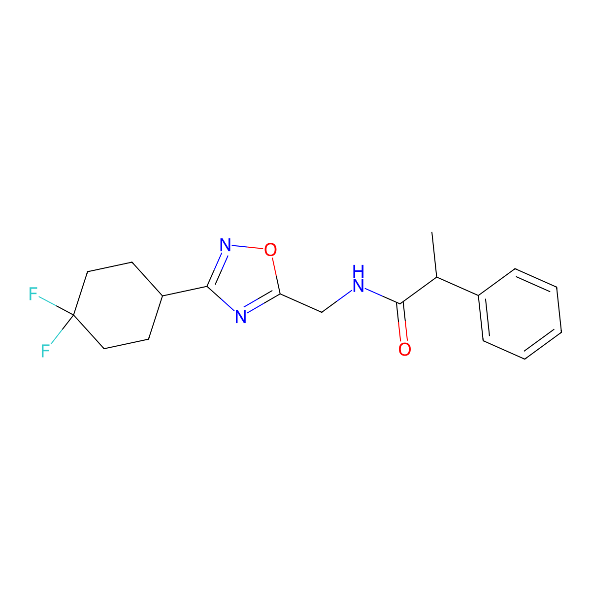 N-{[3-(4,4-difluorocyclohexyl)-1,2,4-oxadiazol-5-yl]methyl}-2-phenylpropanamide molecular structure, CAS 2034232-53-4