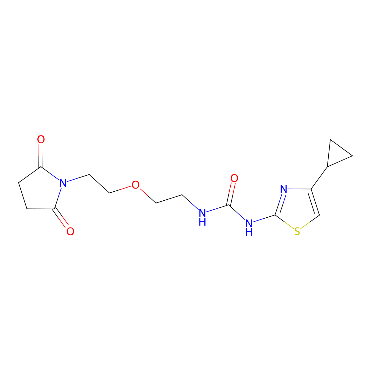 1-(4-Cyclopropylthiazol-2-yl)-3-(2-(2-(2,5-dioxopyrrolidin-1-yl)ethoxy)ethyl)urea molecular structure, CAS 2034232-56-7