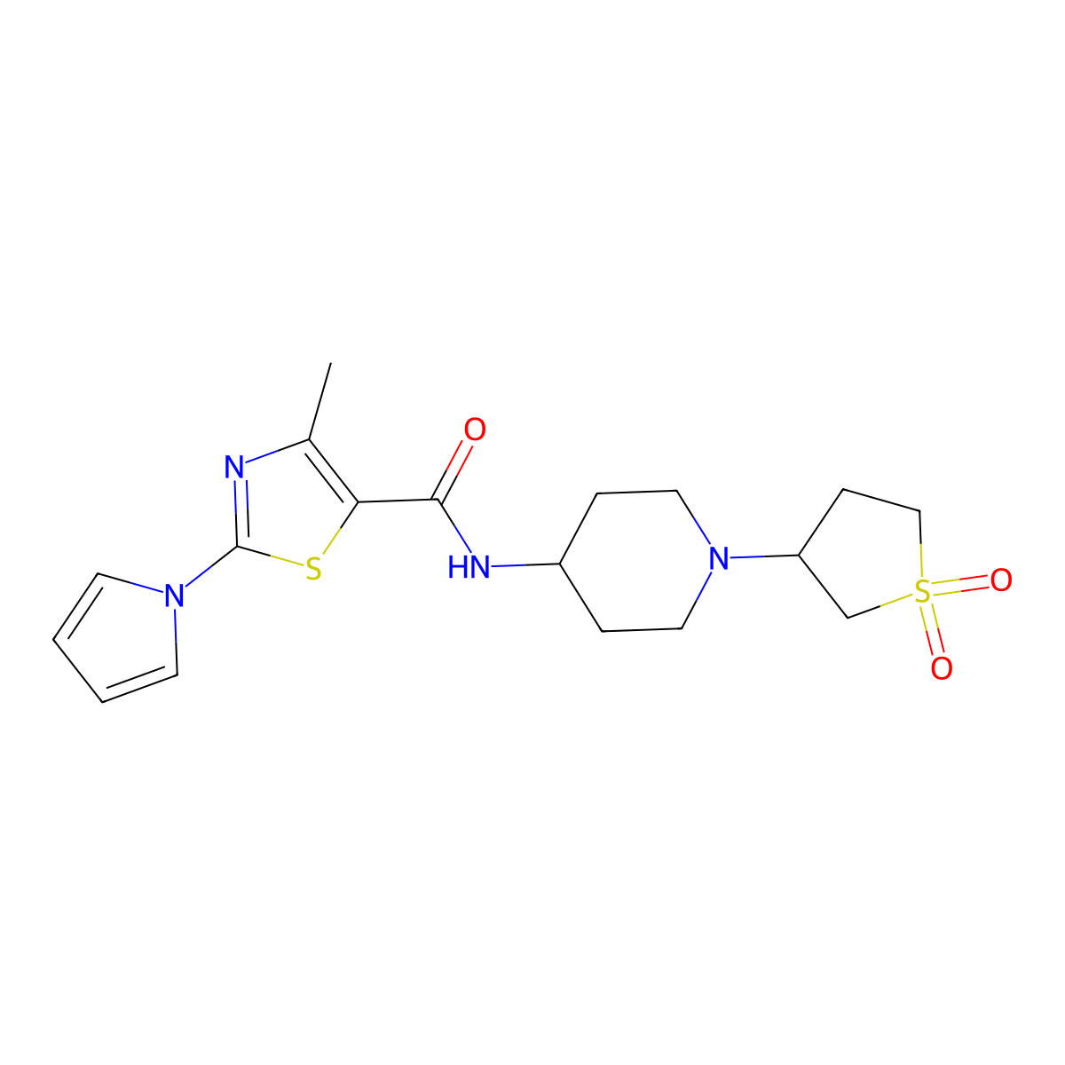 N-(1-(1,1-dioxidotetrahydrothiophen-3-yl)piperidin-4-yl)-4-methyl-2-(1H-pyrrol-1-yl)thiazole-5-carboxamide molecular structure, CAS 2034232-57-8