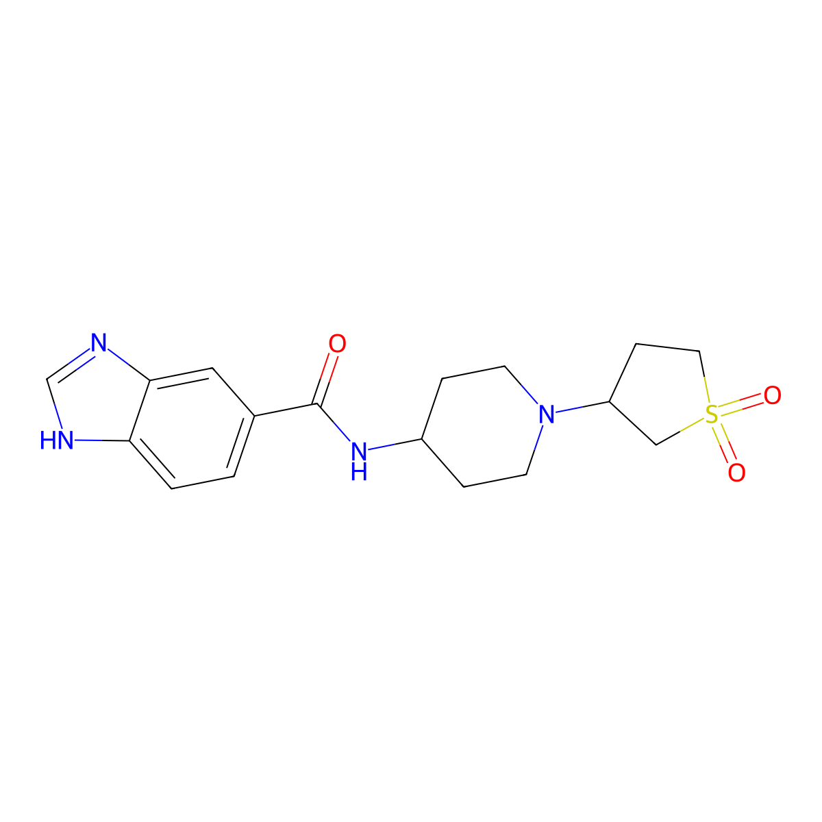 N-(1-(1,1-dioxidotetrahydrothiophen-3-yl)piperidin-4-yl)-1H-benzo[d]imidazole-5-carboxamide molecular structure, CAS 2034232-59-0