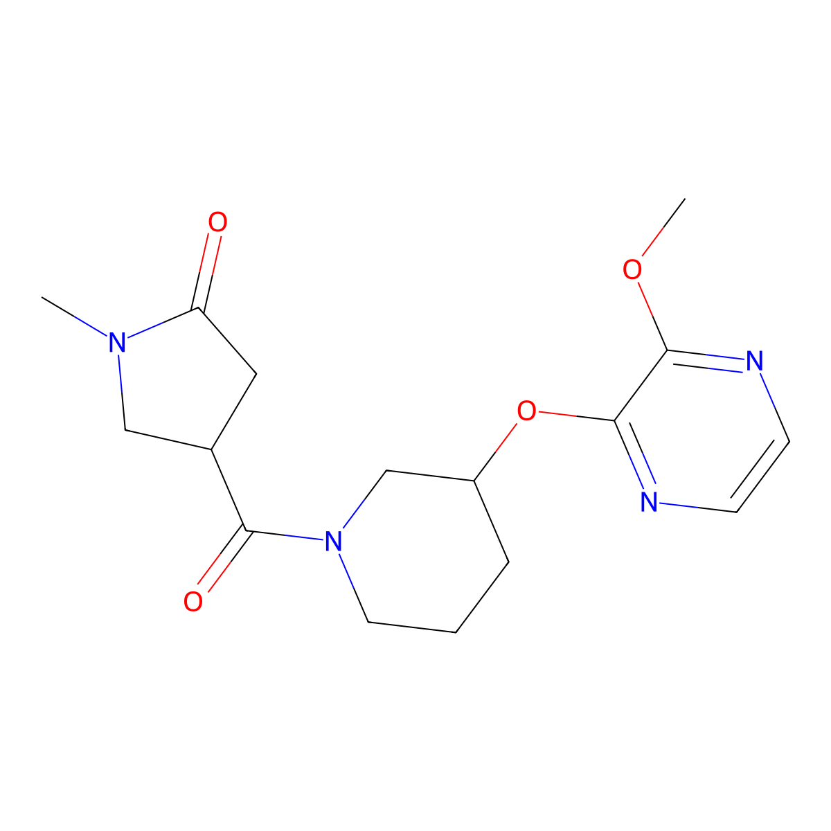 4-(3-((3-Methoxypyrazin-2-yl)oxy)piperidine-1-carbonyl)-1-methylpyrrolidin-2-one molecular structure, CAS 2034232-62-5