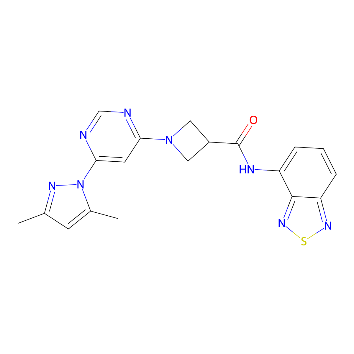 N-(benzo[c][1,2,5]thiadiazol-4-yl)-1-(6-(3,5-dimethyl-1H-pyrazol-1-yl)pyrimidin-4-yl)azetidine-3-carboxamide molecular structure, CAS 2034232-66-9
