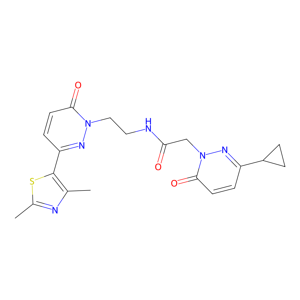 2-(3-cyclopropyl-6-oxopyridazin-1(6H)-yl)-N-(2-(3-(2,4-dimethylthiazol-5-yl)-6-oxopyridazin-1(6H)-yl)ethyl)acetamide molecular structure, CAS 2034232-67-0