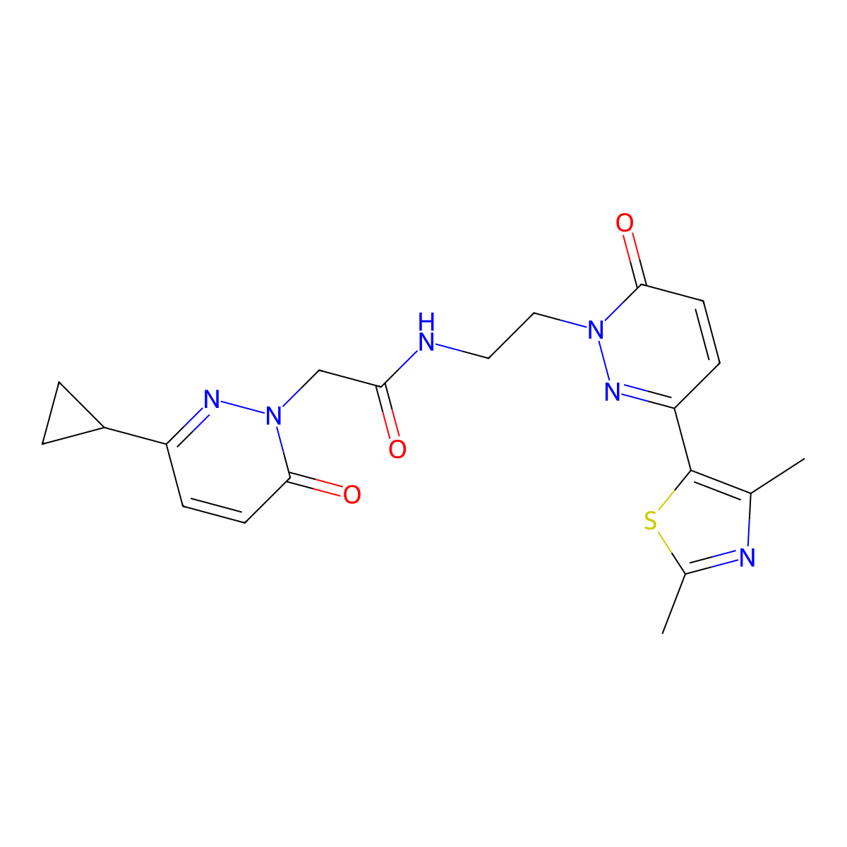 2-(3-cyclopropyl-6-oxopyridazin-1(6H)-yl)-N-(2-(3-(2,4-dimethylthiazol-5-yl)-6-oxopyridazin-1(6H)-yl)ethyl)acetamide molecular structure, CAS 2034232-67-0