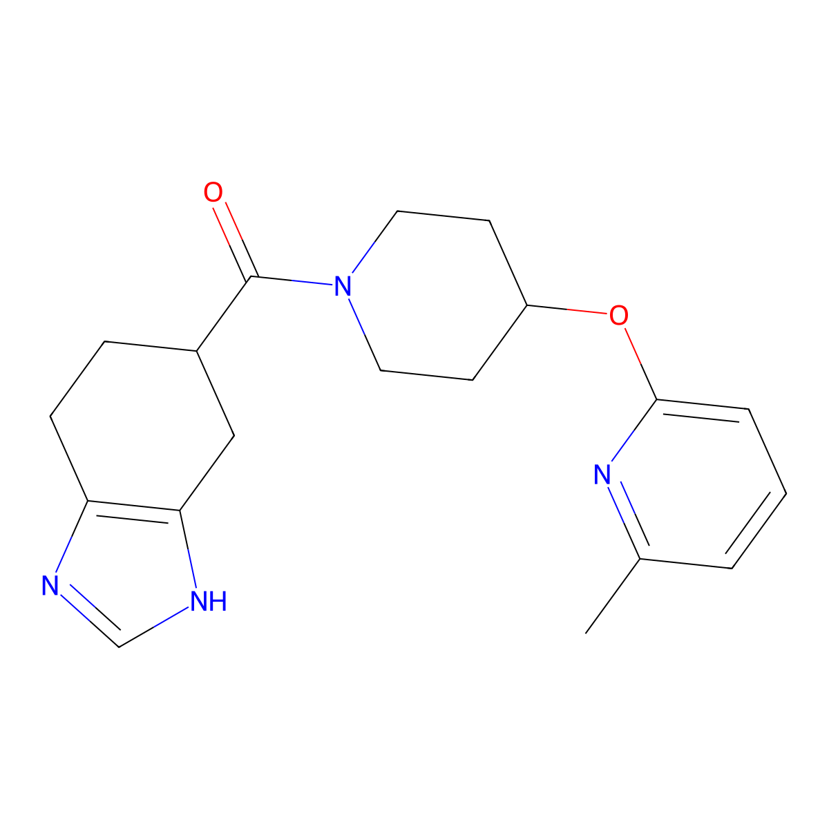 (4-((6-methylpyridin-2-yl)oxy)piperidin-1-yl)(4,5,6,7-tetrahydro-1H-benzo[d]imidazol-5-yl)methanone molecular structure, CAS 2034232-68-1