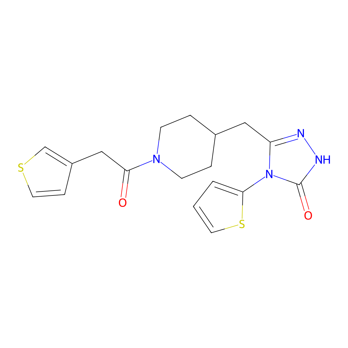 4-(thiophen-2-yl)-3-((1-(2-(thiophen-3-yl)acetyl)piperidin-4-yl)methyl)-1H-1,2,4-triazol-5(4H)-one molecular structure, CAS 2034232-74-9