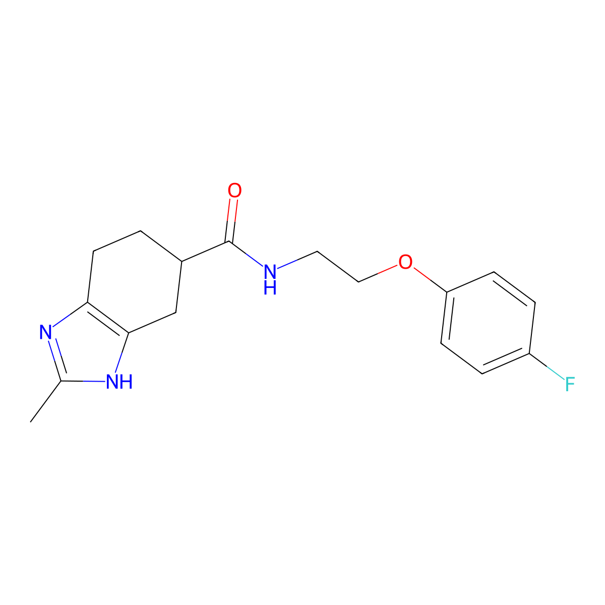 N-(2-(4-fluorophenoxy)ethyl)-2-methyl-4,5,6,7-tetrahydro-1H-benzo[d]imidazole-5-carboxamide molecular structure, CAS 2034232-81-8