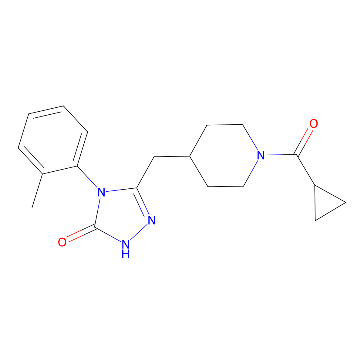 3-((1-(cyclopropanecarbonyl)piperidin-4-yl)methyl)-4-(o-tolyl)-1H-1,2,4-triazol-5(4H)-one molecular structure, CAS 2034232-86-3