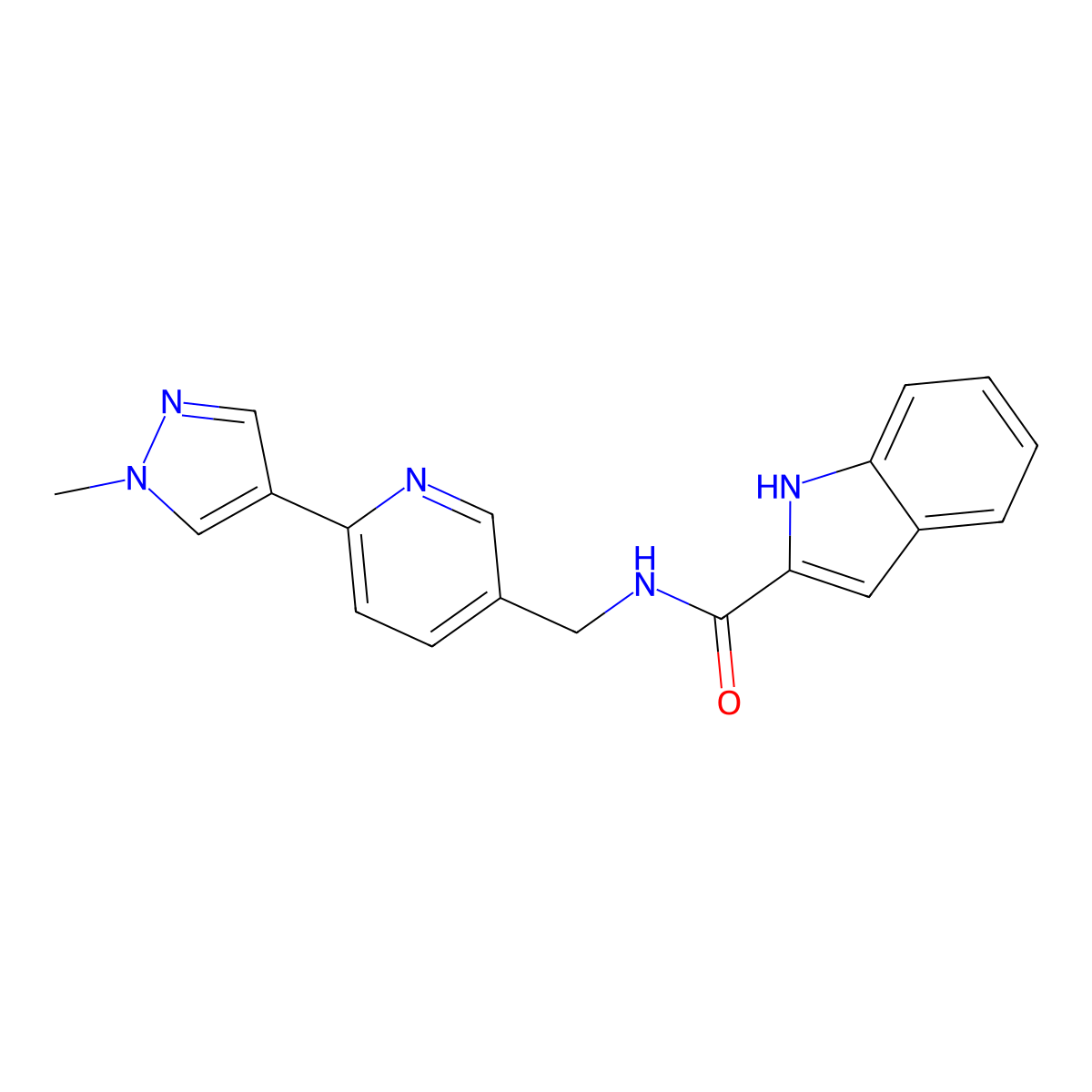 N-{[6-(1-methyl-1H-pyrazol-4-yl)pyridin-3-yl]methyl}-1H-indole-2-carboxamide molecular structure, CAS 2034232-88-5