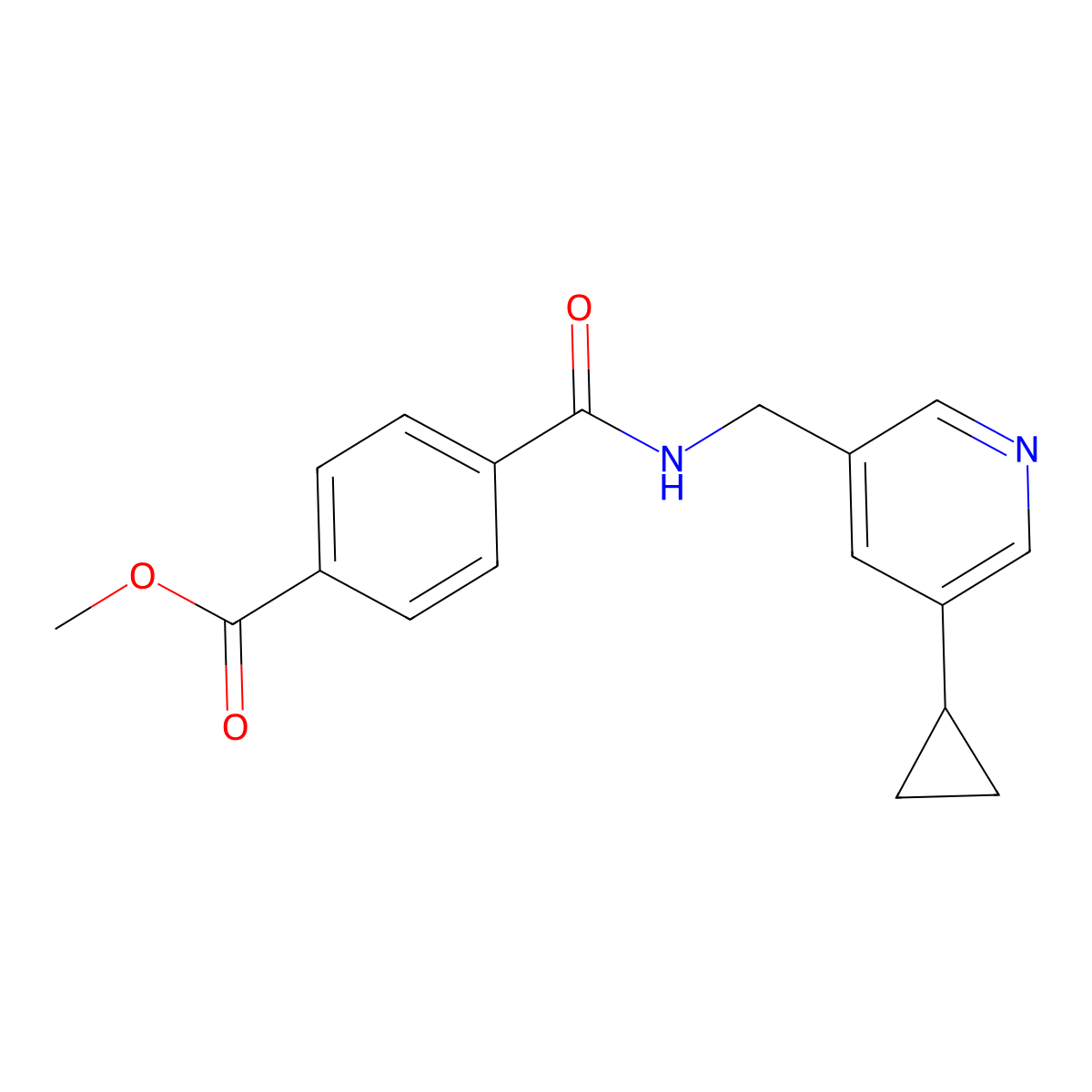 Methyl 4-{[(5-cyclopropylpyridin-3-yl)methyl]carbamoyl}benzoate molecular structure, CAS 2034232-89-6
