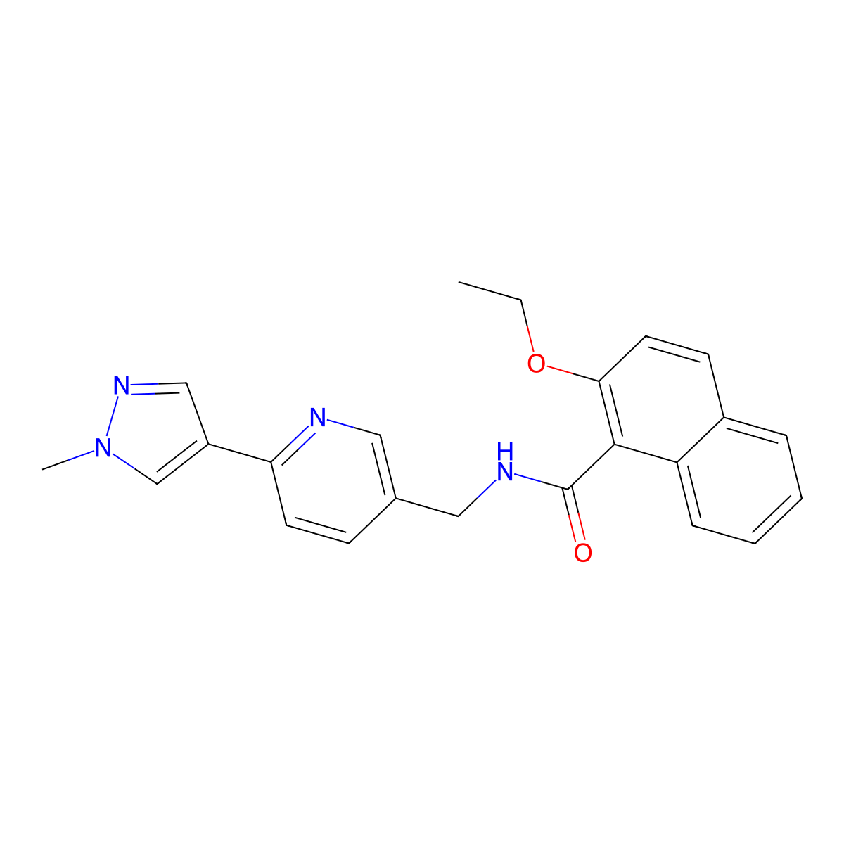 2-ethoxy-N-((6-(1-methyl-1H-pyrazol-4-yl)pyridin-3-yl)methyl)-1-naphthamide molecular structure, CAS 2034232-91-0