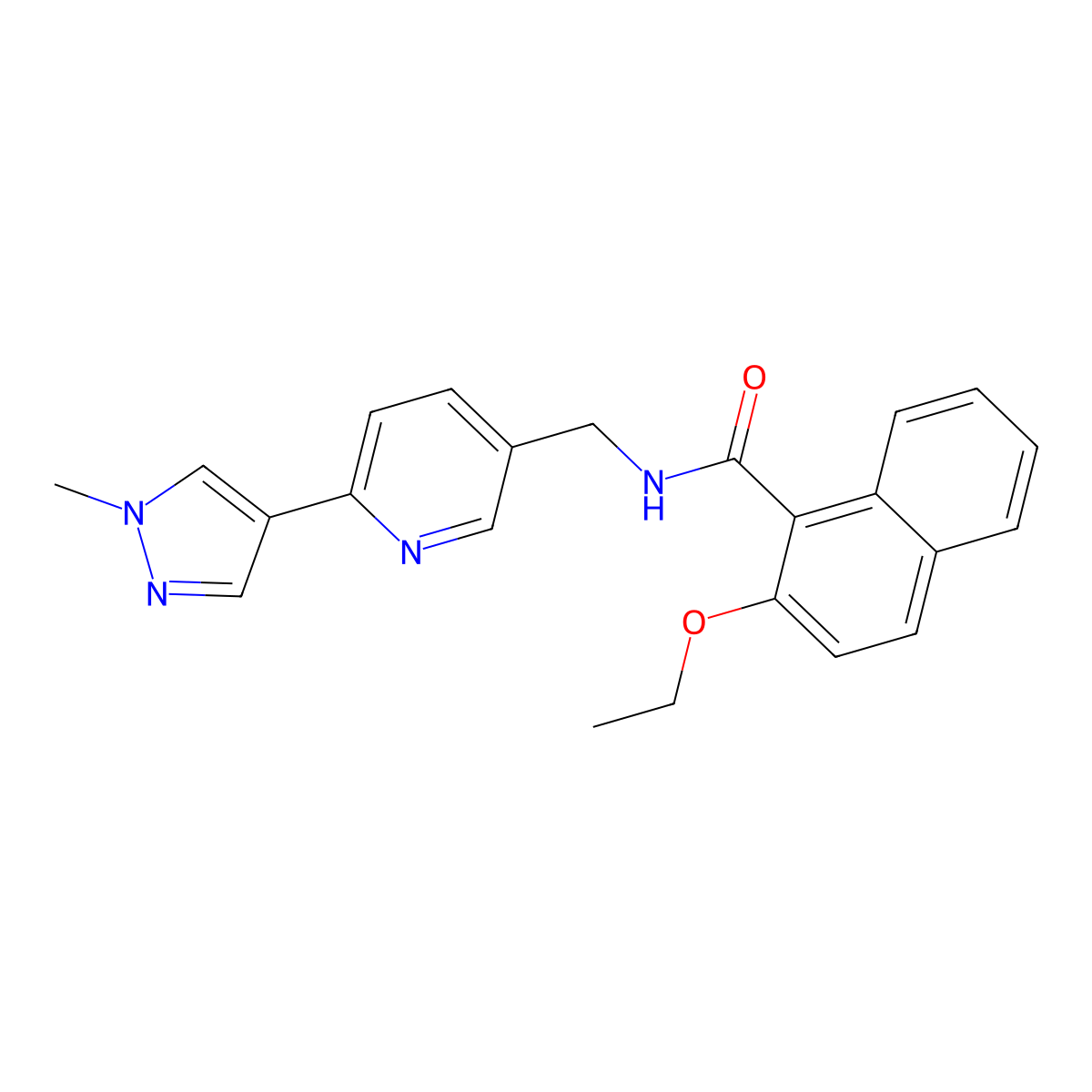 2-ethoxy-N-((6-(1-methyl-1H-pyrazol-4-yl)pyridin-3-yl)methyl)-1-naphthamide molecular structure, CAS 2034232-91-0