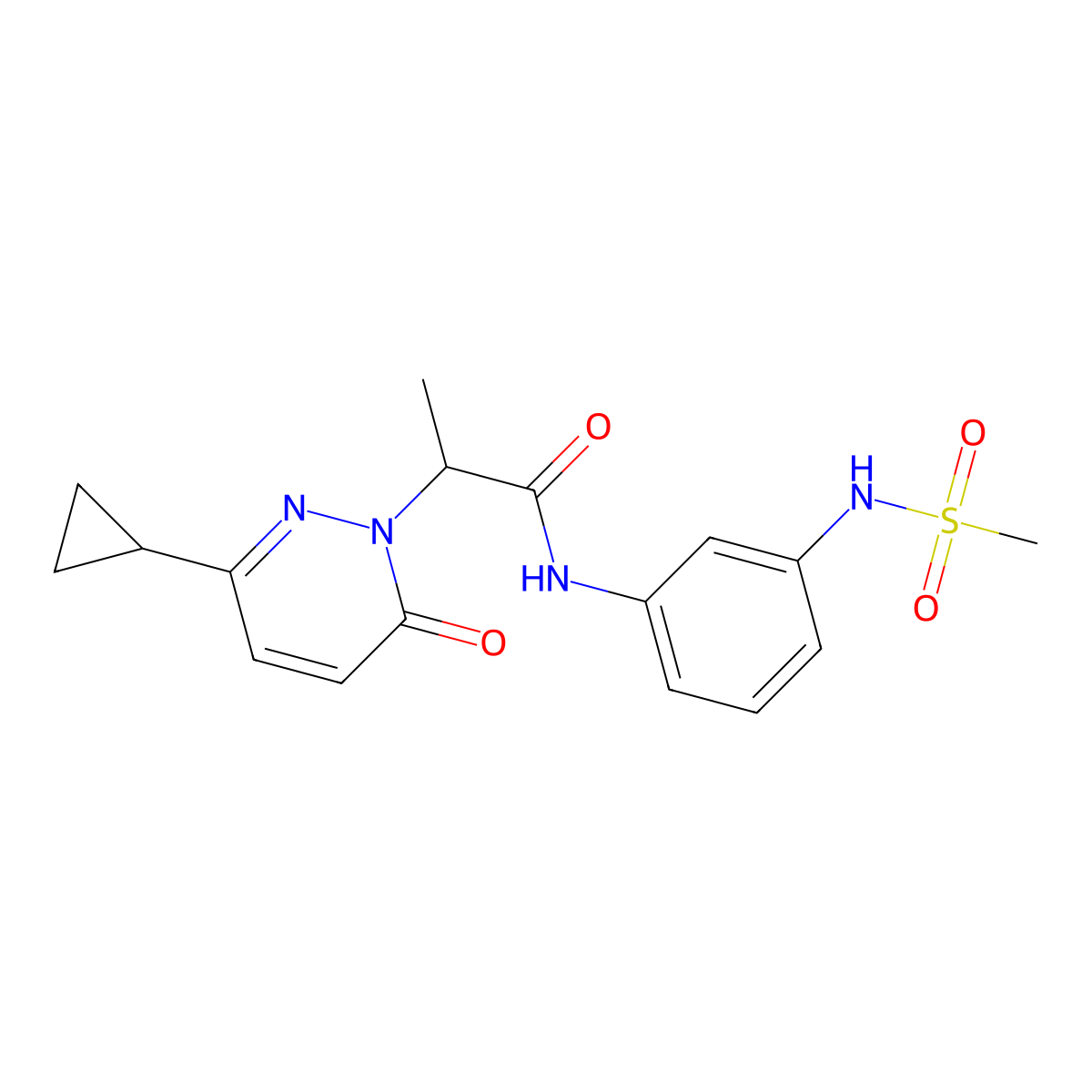 2-(3-cyclopropyl-6-oxo-1,6-dihydropyridazin-1-yl)-N-(3-methanesulfonamidophenyl)propanamide molecular structure, CAS 2034233-03-7