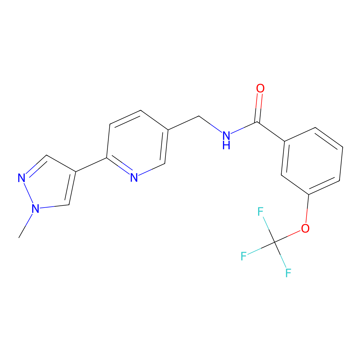 N-{[6-(1-methyl-1H-pyrazol-4-yl)pyridin-3-yl]methyl}-3-(trifluoromethoxy)benzamide molecular structure, CAS 2034233-06-0