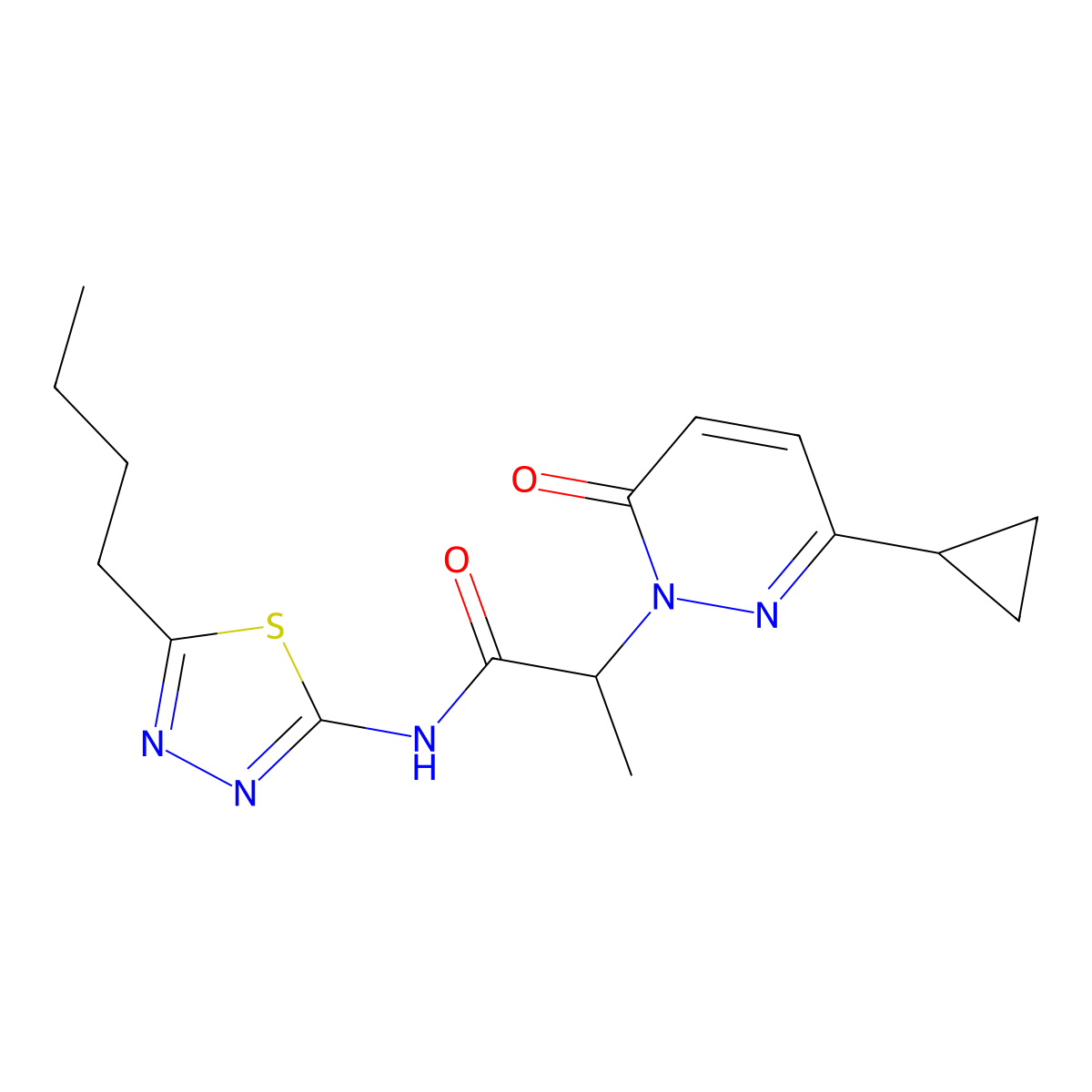 N-(5-butyl-1,3,4-thiadiazol-2-yl)-2-(3-cyclopropyl-6-oxopyridazin-1(6H)-yl)propanamide molecular structure, CAS 2034233-08-2