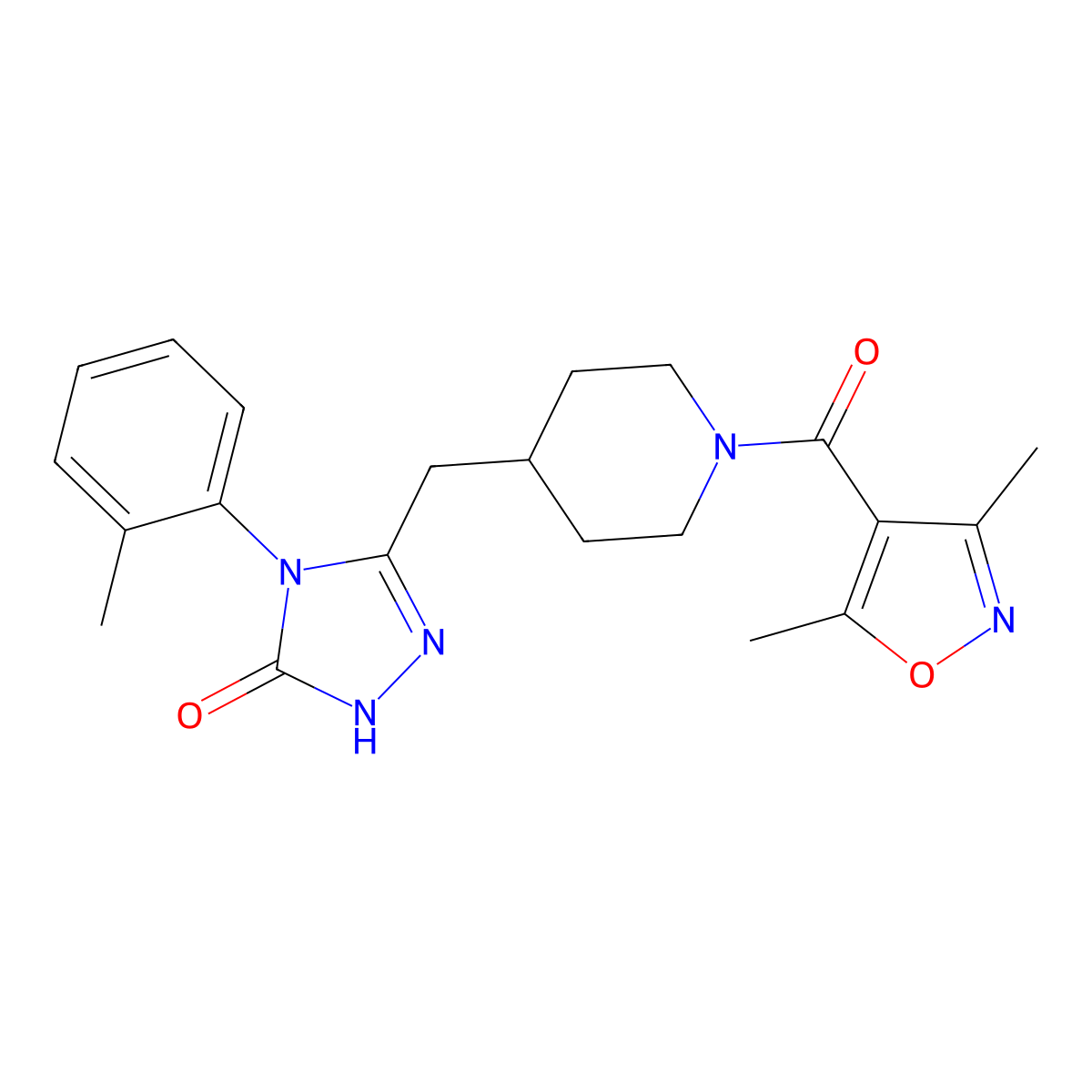 3-((1-(3,5-dimethylisoxazole-4-carbonyl)piperidin-4-yl)methyl)-4-(o-tolyl)-1H-1,2,4-triazol-5(4H)-one molecular structure, CAS 2034233-18-4